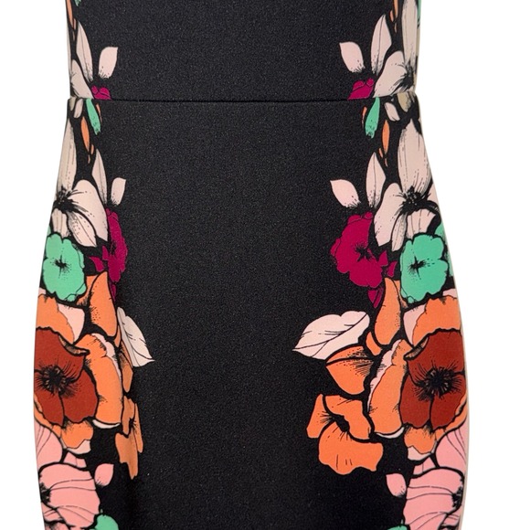 EXPRESS Black Floral Print Strapless Bodycon Dress EUC Size 6 - Picture 5 of 7